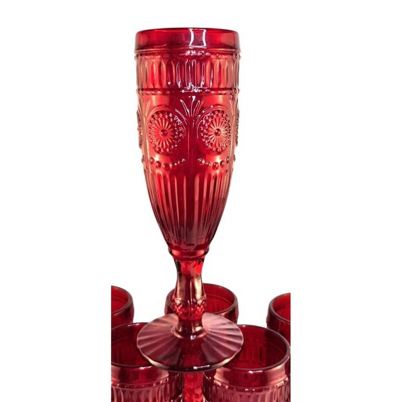 The Pioneer Woman Adeline Red Glass Champagne Flutes Set Of 2 Retro-Inspired Ele - Picture 14 of 14